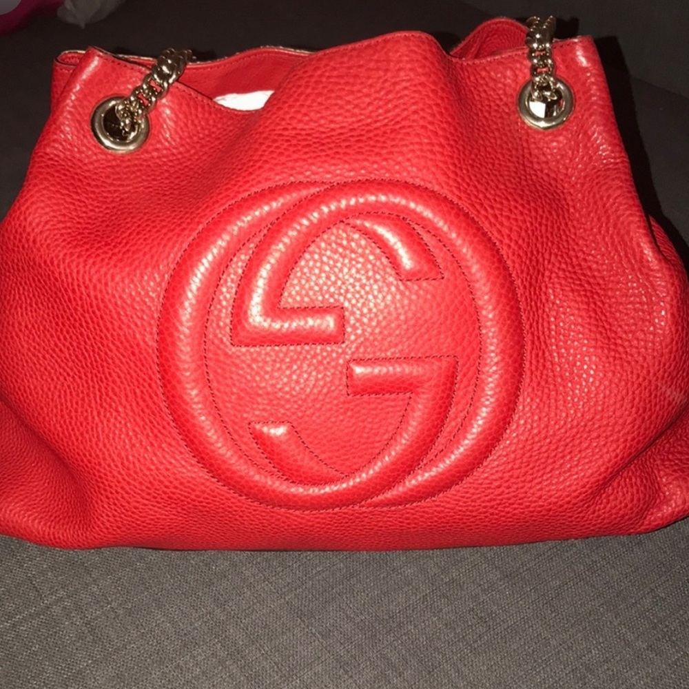💯 Authentic Limited Edition Gucci Red Leather Tote Bag
